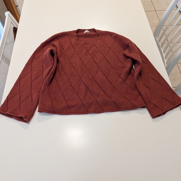 Hem & Thread Sweaters - Hem & Thread Rust‎ Brown Diamond Pointelle Knit Sweater Crew Neck Large